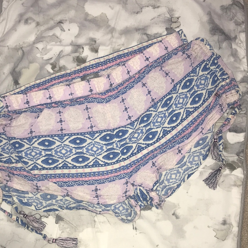 Aerie Lavender and Blue Fringe Shorts